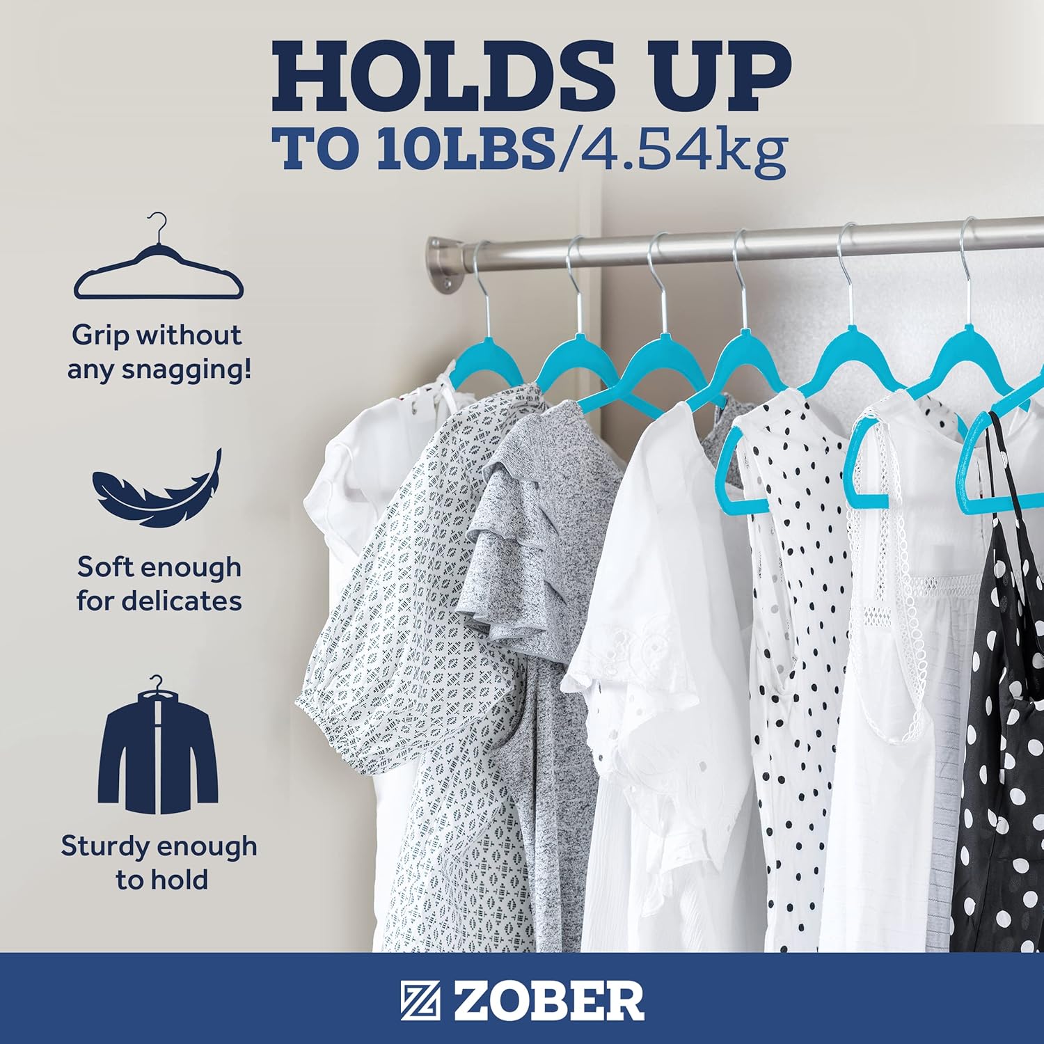 Zober Velvet Hangers 50 Pack - Heavy Duty Black Hangers for Coats, Pants & Dress Clothes - Non Slip Clothes Hanger Set - Space Saving Felt Hangers for Clothing