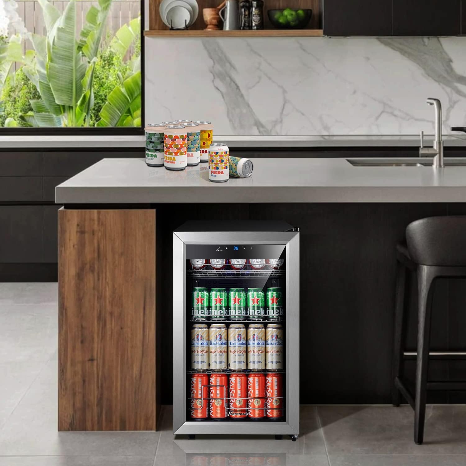 Kalamera 24 inch Wine Cooler, 46 Bottle - Dual Zone Built-in or Freestanding Fridge with Stainless Steel Reversible Glass Door, for Home, Kitchen, or Office.