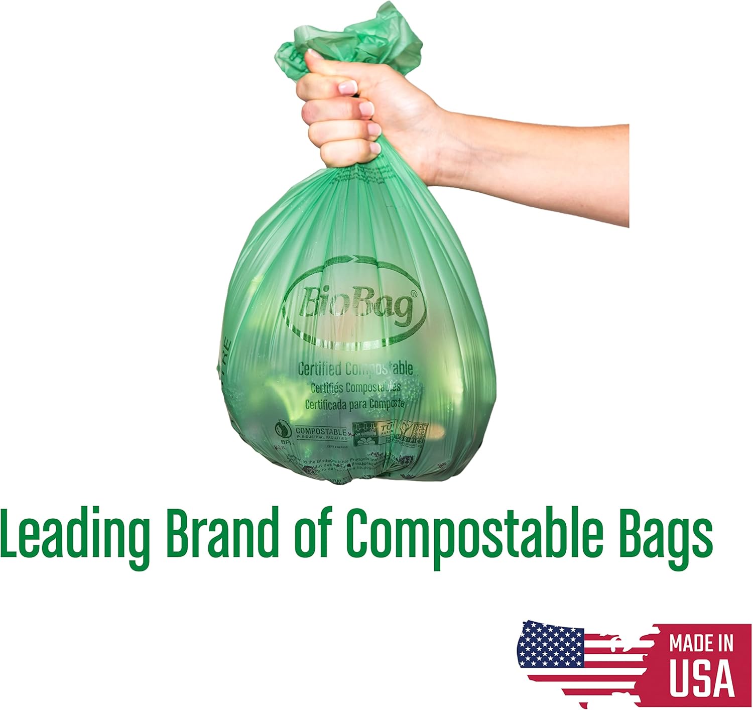 BioBag (USA), The Original Compostable Bag, 2.6 Gallon, 100 Total Count, 100% Certified Compostable Kitchen Food Scrap Bags, Kitchen Compost Bin Compatible