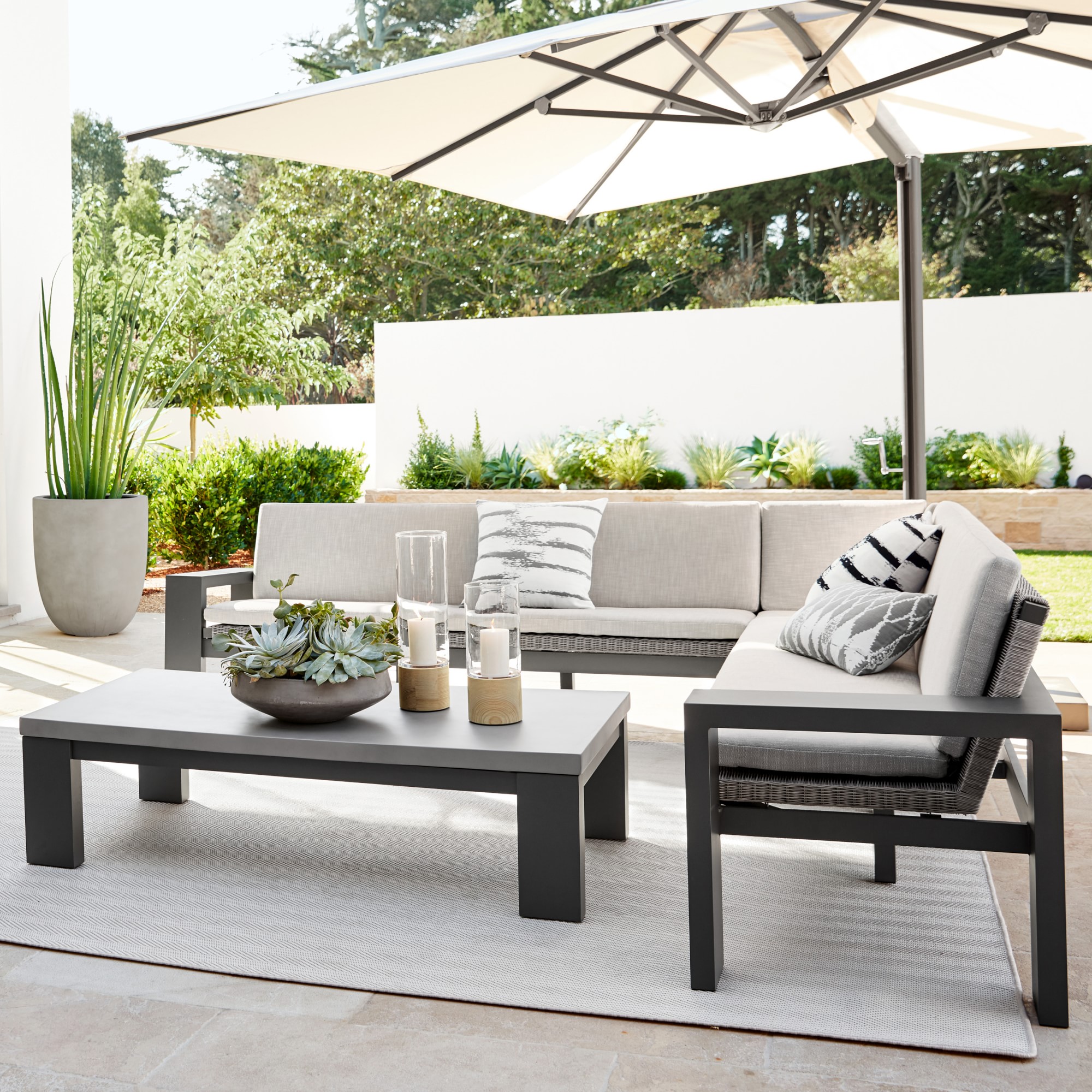 Larnaca Outdoor Slate Grey Metal Fiberstone Coffee Table (60