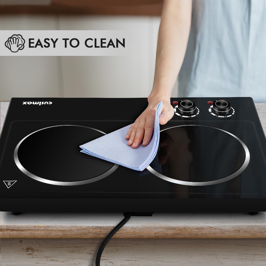 CUSIMAX Electric Hot Plate for Cooking Portable Single Burner 1500W Cast Iron hot plates Heat-up in Seconds Adjustable Temperature Control Stainless Steel Non-Slip Rubber Feet Upgraded Version B101