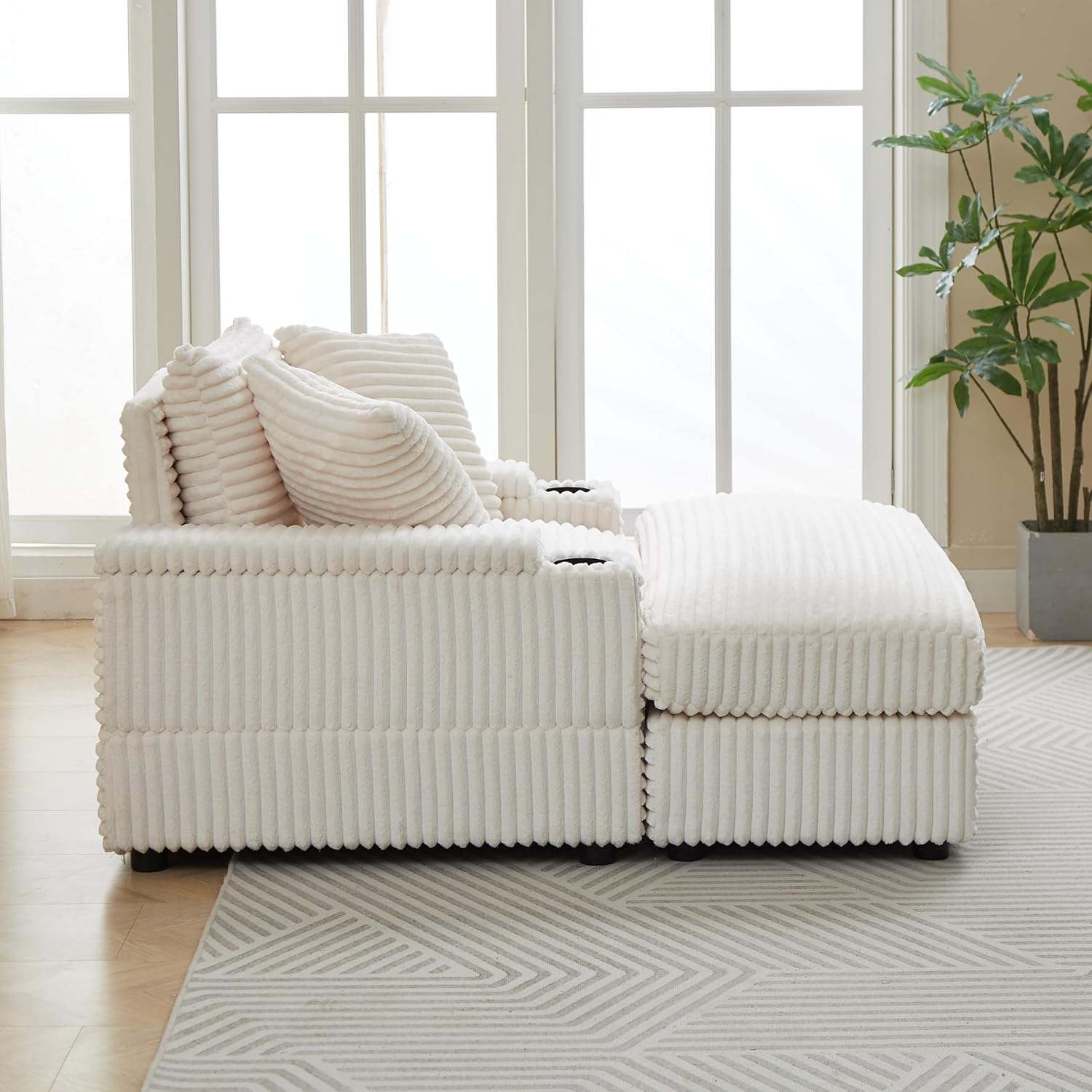 Williams Sonoma Eafurn Oversized Chaise Lounge Sofa Chair with Movable Ottoman, 43.3