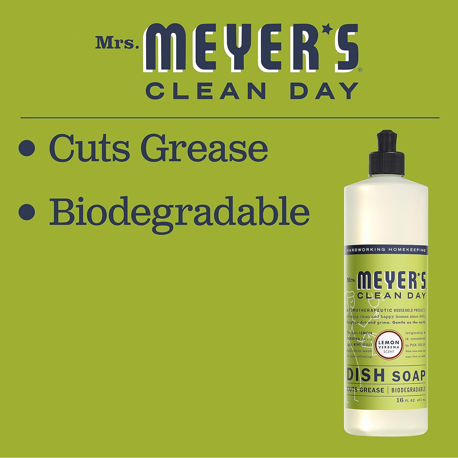 MRS. MEYER'S CLEAN DAY Liquid Dish Soap, Biodegradable Formula, Basil, 16 fl. oz - Pack of 3