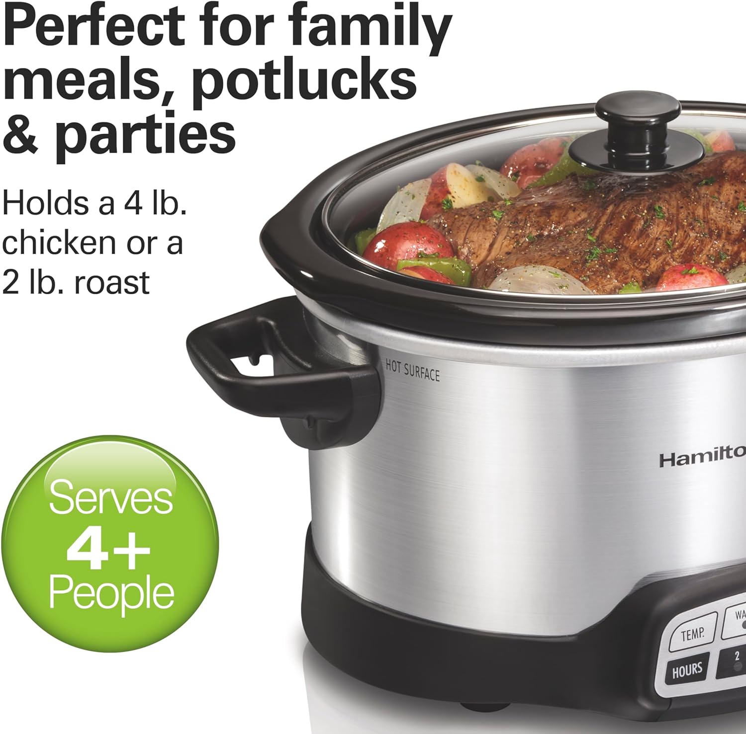 Hamilton Beach Programmable Slow Cooker with Flexible Easy Programming, 5 Cooking Times, Dishwasher-Safe Crock, Lid, 4 Quart, Silver