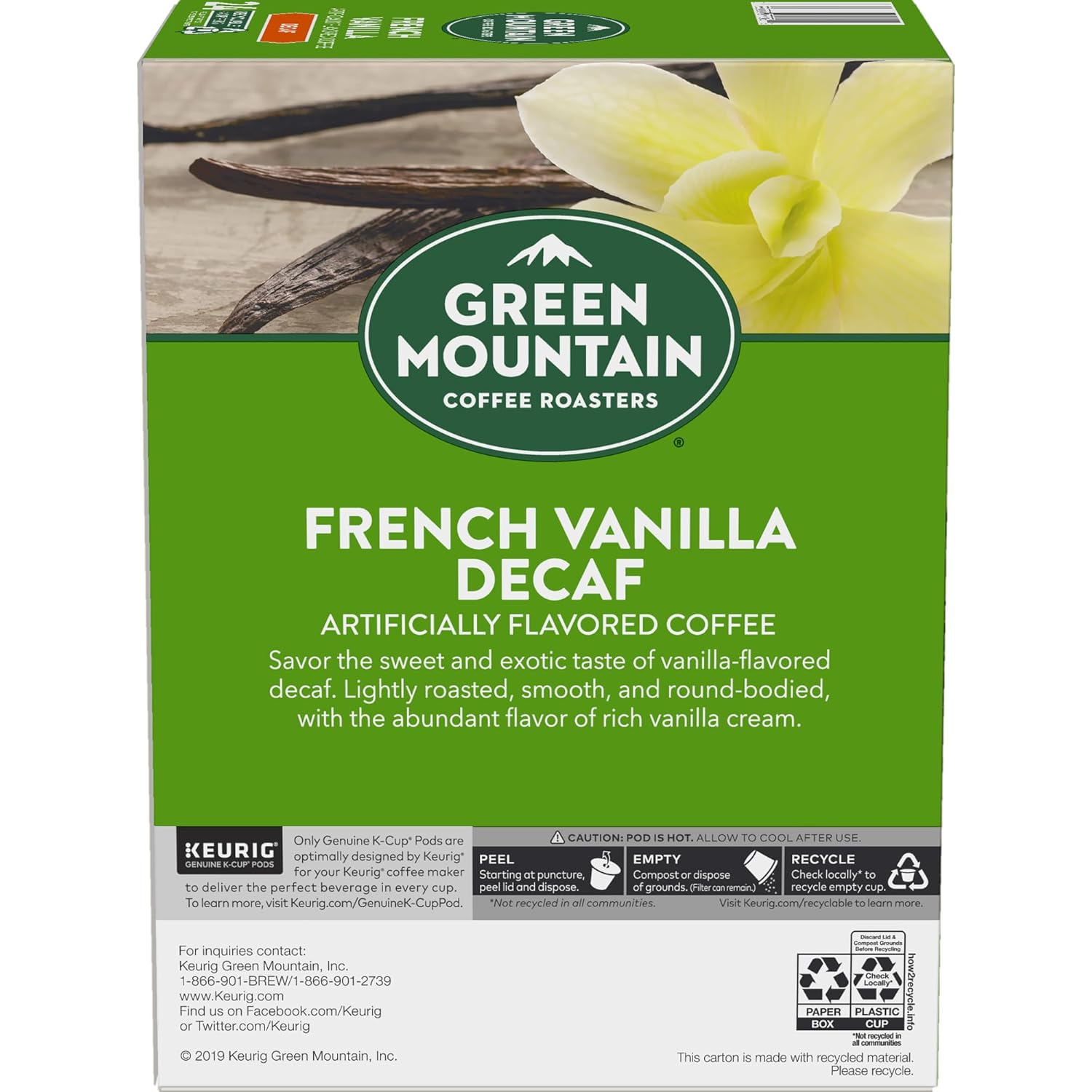 Green Mountain Coffee Roasters Caramel Vanilla Cream Keurig Single-Serve K-Cup pods, Light Roast Coffee, 72 Count (6 Packs of 12)