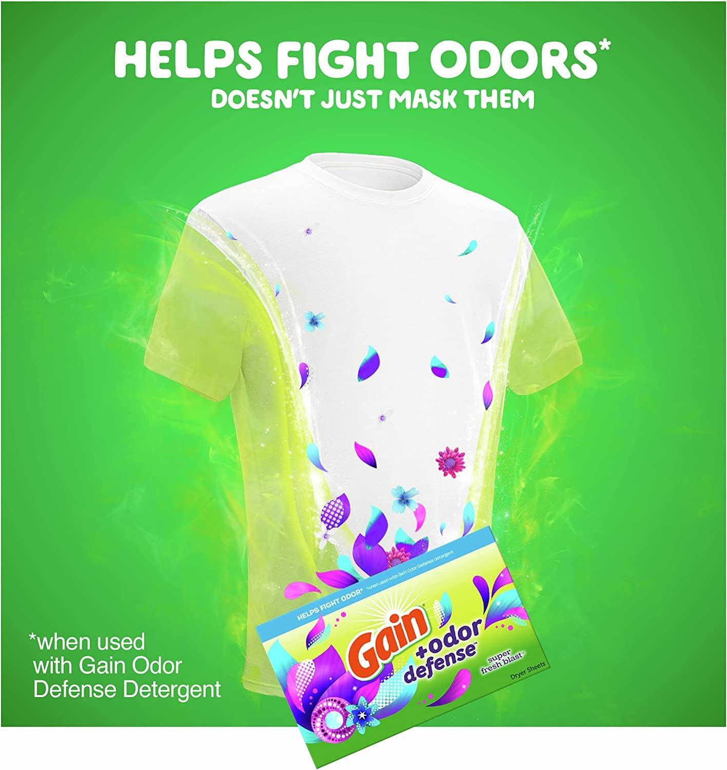 Gain + Odor Defense Dryer Sheets, Super Fresh Blast Scent Fabric Softener Sheets, 240 ct