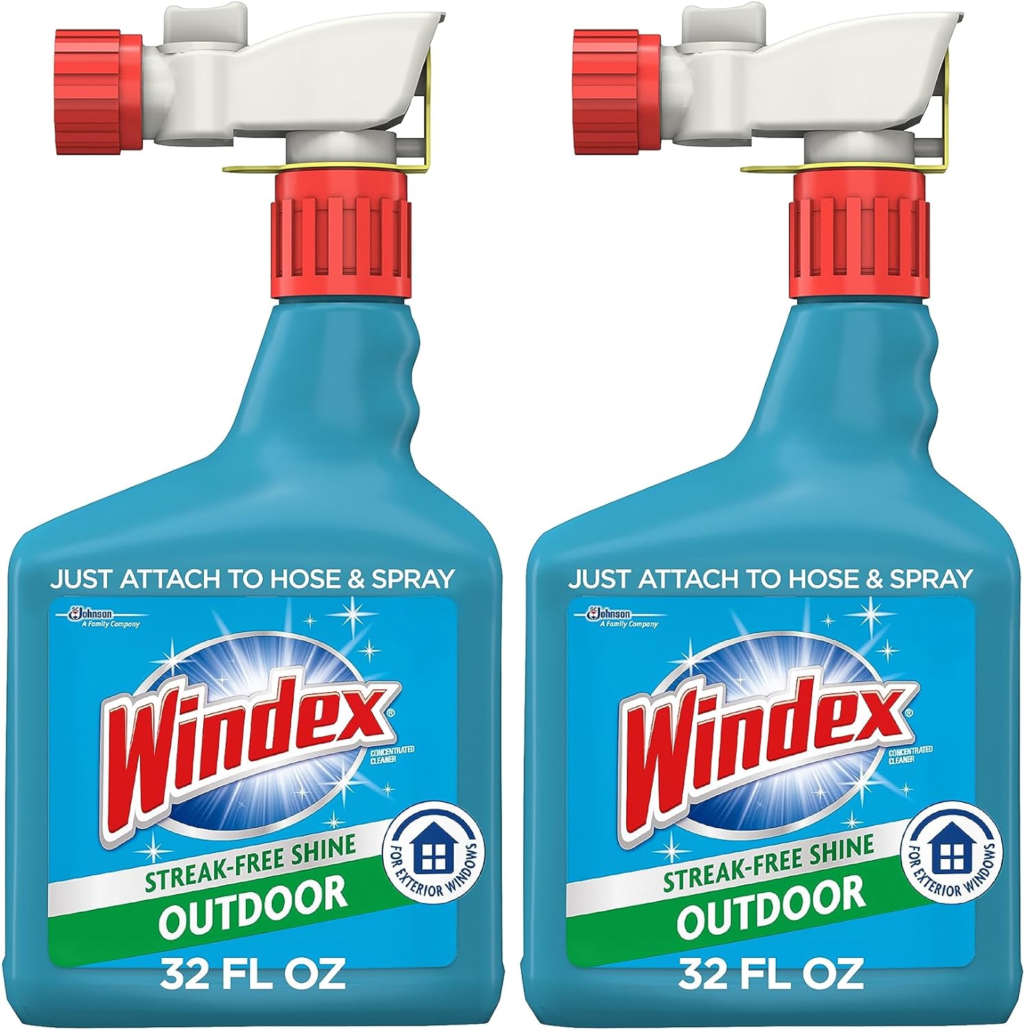Windex Outdoor Window and Glass Cleaner for Hose Ammonia Free, Concentrated Formula for Deep Outdoor Clean, Outdoor Patio Cleaner, Compatible With All Hoses, 32 Fl Oz (Pack of 2)