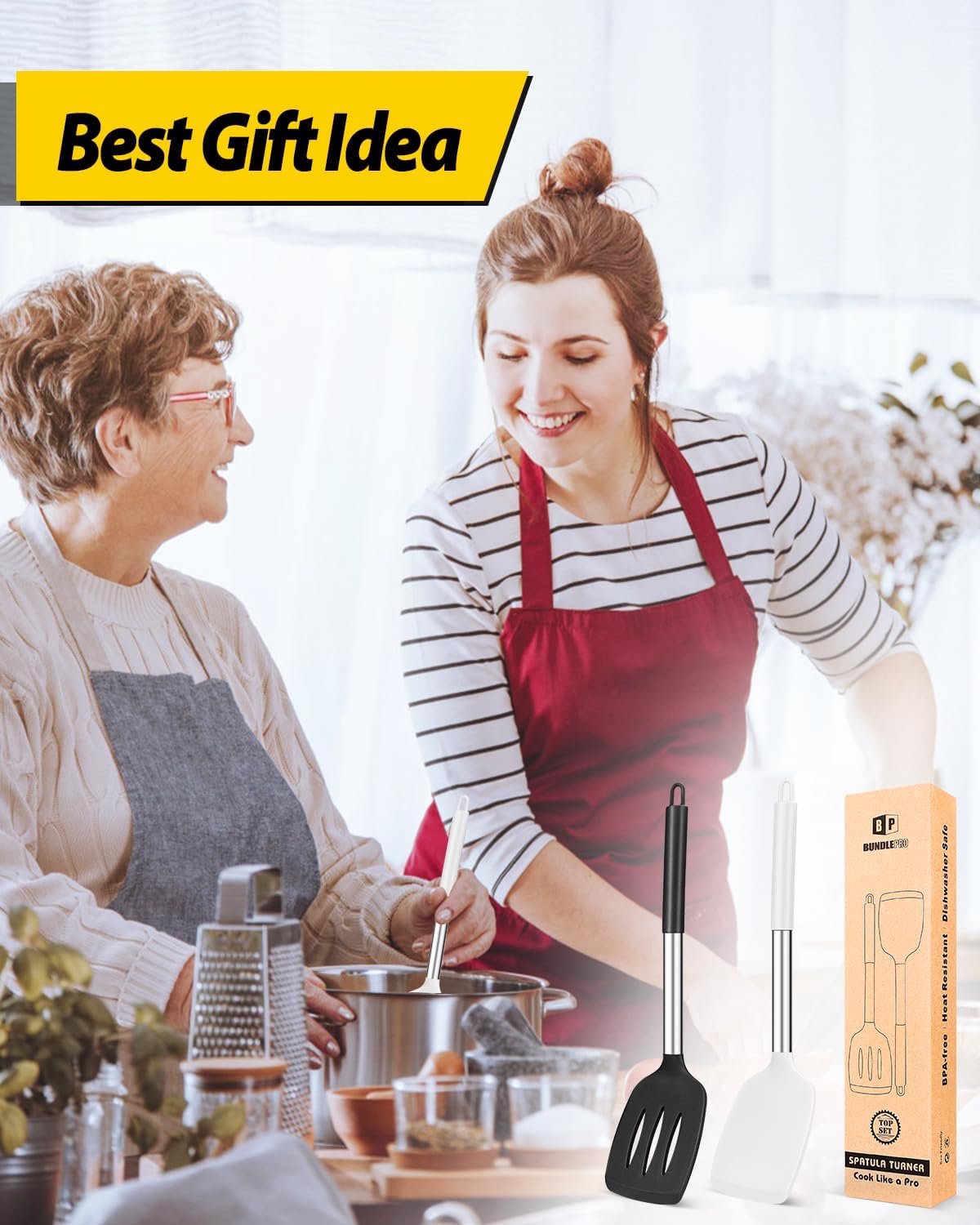 Pack of 2 Silicone Solid Turner,Non Stick Slotted Kitchen Spatulas,High Heat Resistant BPA Free Cooking Utensils,Ideal Cookware for Fish,Eggs,Pancakes (Black)