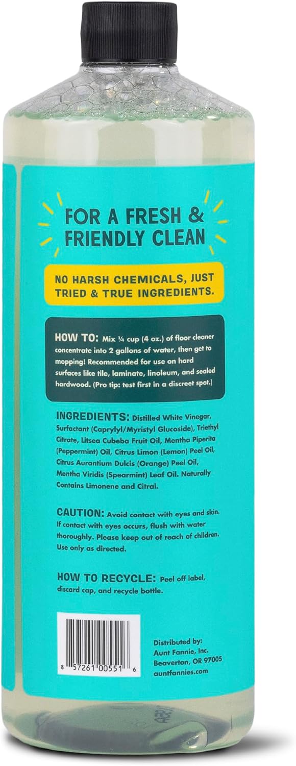 Aunt Fannie's Ultra Concentrated Floor Cleaner Vinegar Wash, Multi-Surface Floor Cleaner For Mopping, Makes 16 Gallons, Eucalyptus Scent, 32 oz. (Pack of 1), Packaging May Vary