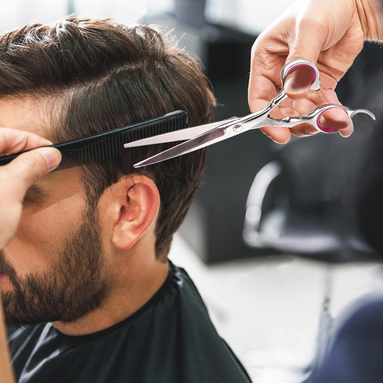 Hair Cutting Scissors Professional Home Haircutting Barber/Salon Thinning Shears Kit with Comb and Case for Men/Women (Silver)