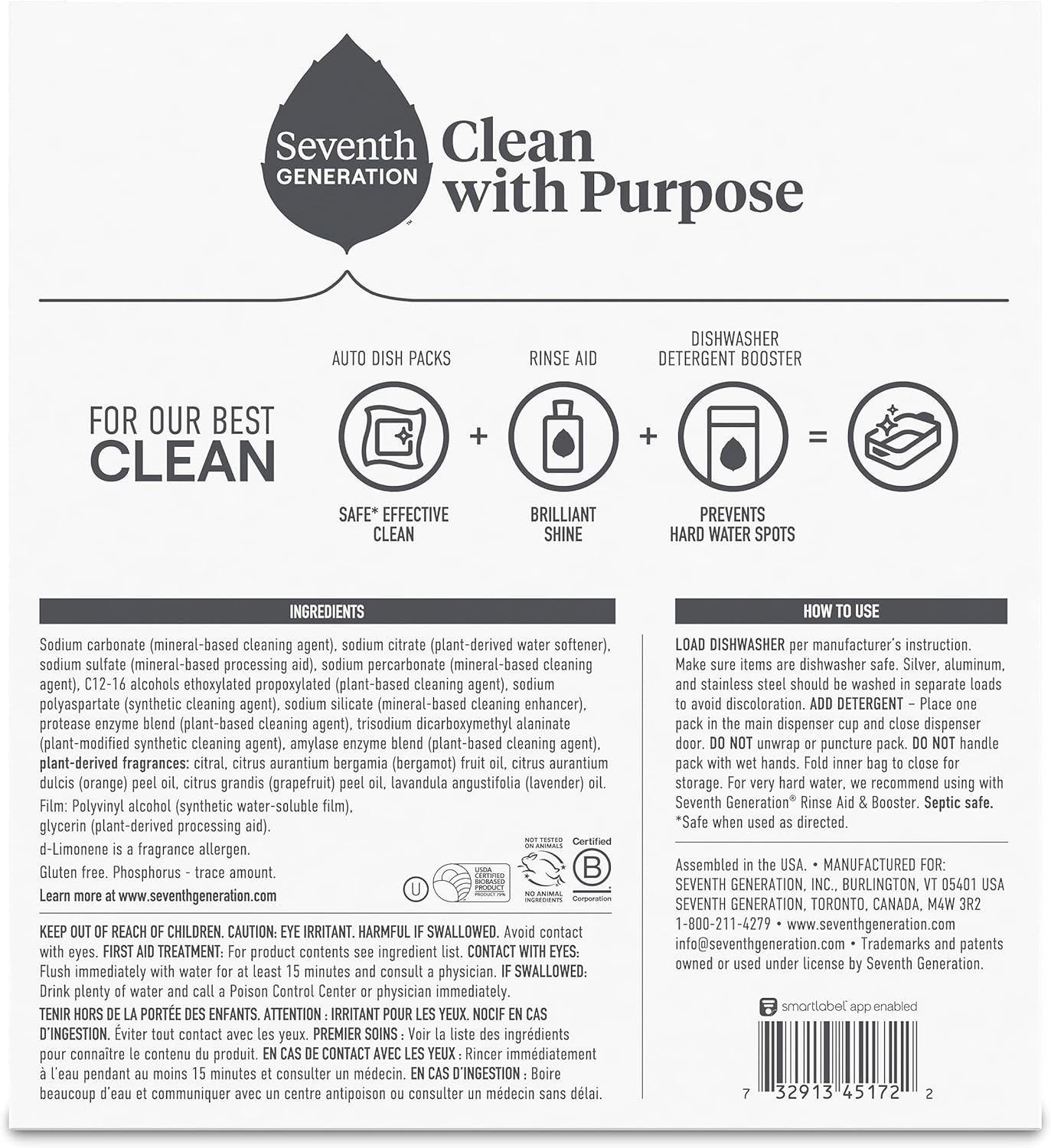 Seventh Generation Power+ Dishwasher Detergent Packs Fresh Citrus scent 1 for sparkling dishes Dishwasher tabs 70 count