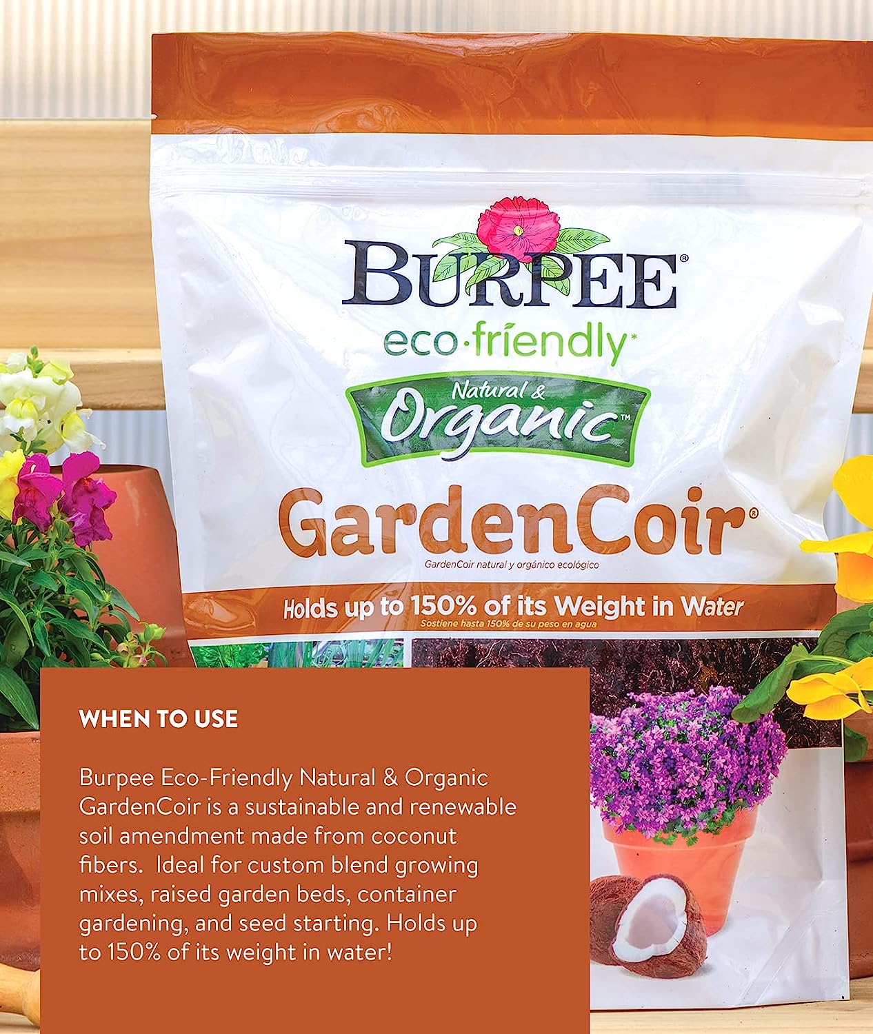 Natural & Organic Garden Coir, 8 quart, (1 Pack)