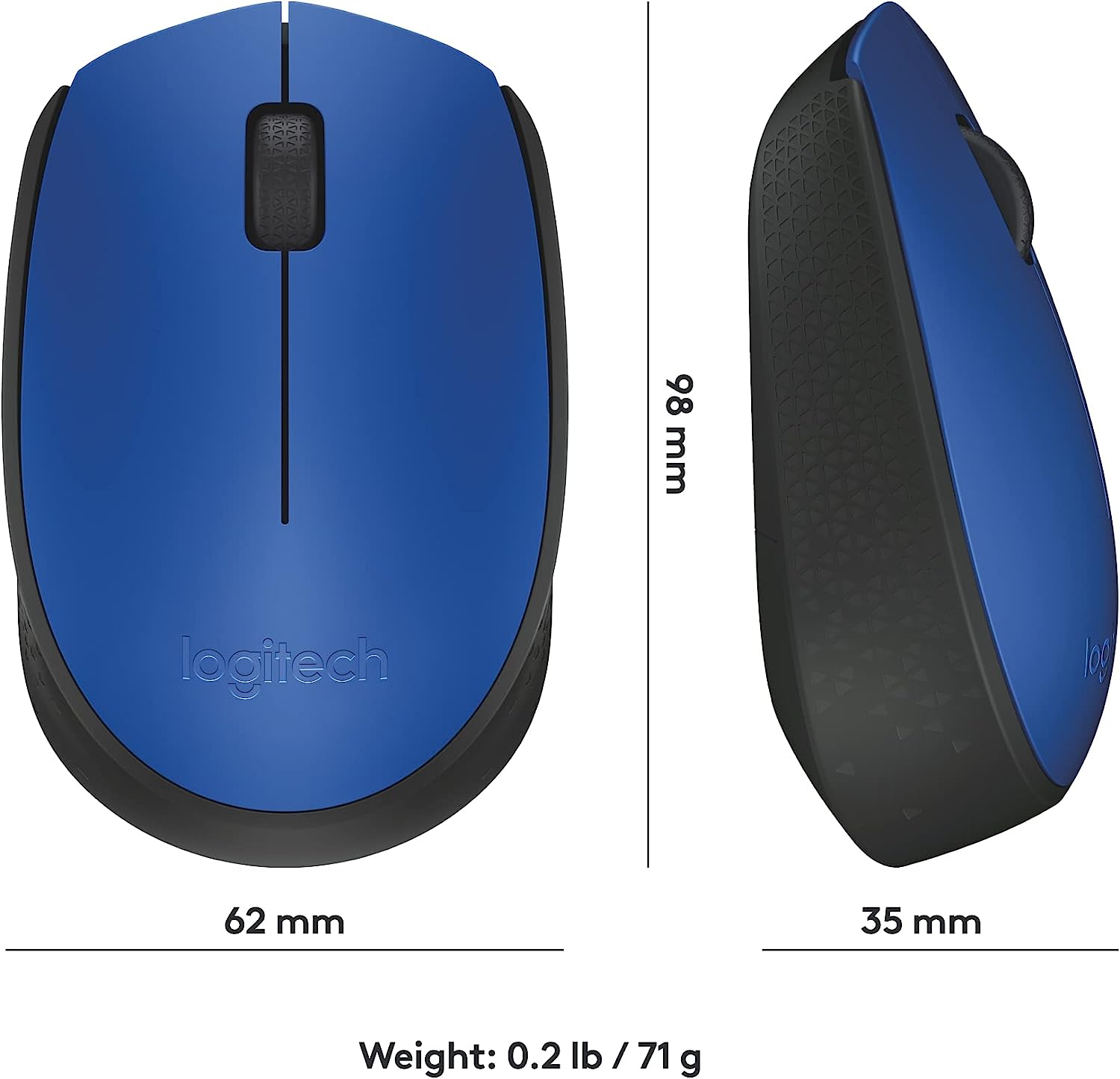 Logitech M170 Wireless Mouse for PC, Mac, Laptop, 2.4 GHz with USB Mini Receiver, Optical Tracking, 12-Months Battery Life, Ambidextrous - Blue Grey
