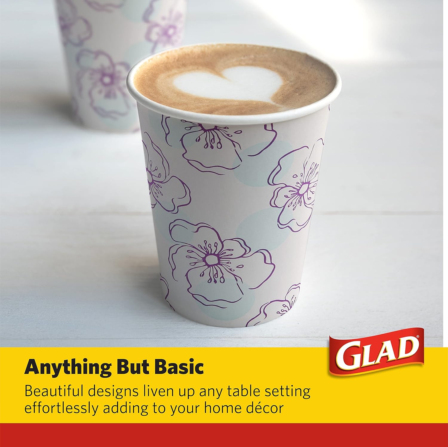 Glad Tabletop All Purpose Disposable Paper Cups with Purple Blue Flower Design for Everyday Use from, 12 Oz, 50 Count | Blue Flower Paper Cups, Floral Paper Drinking Cups