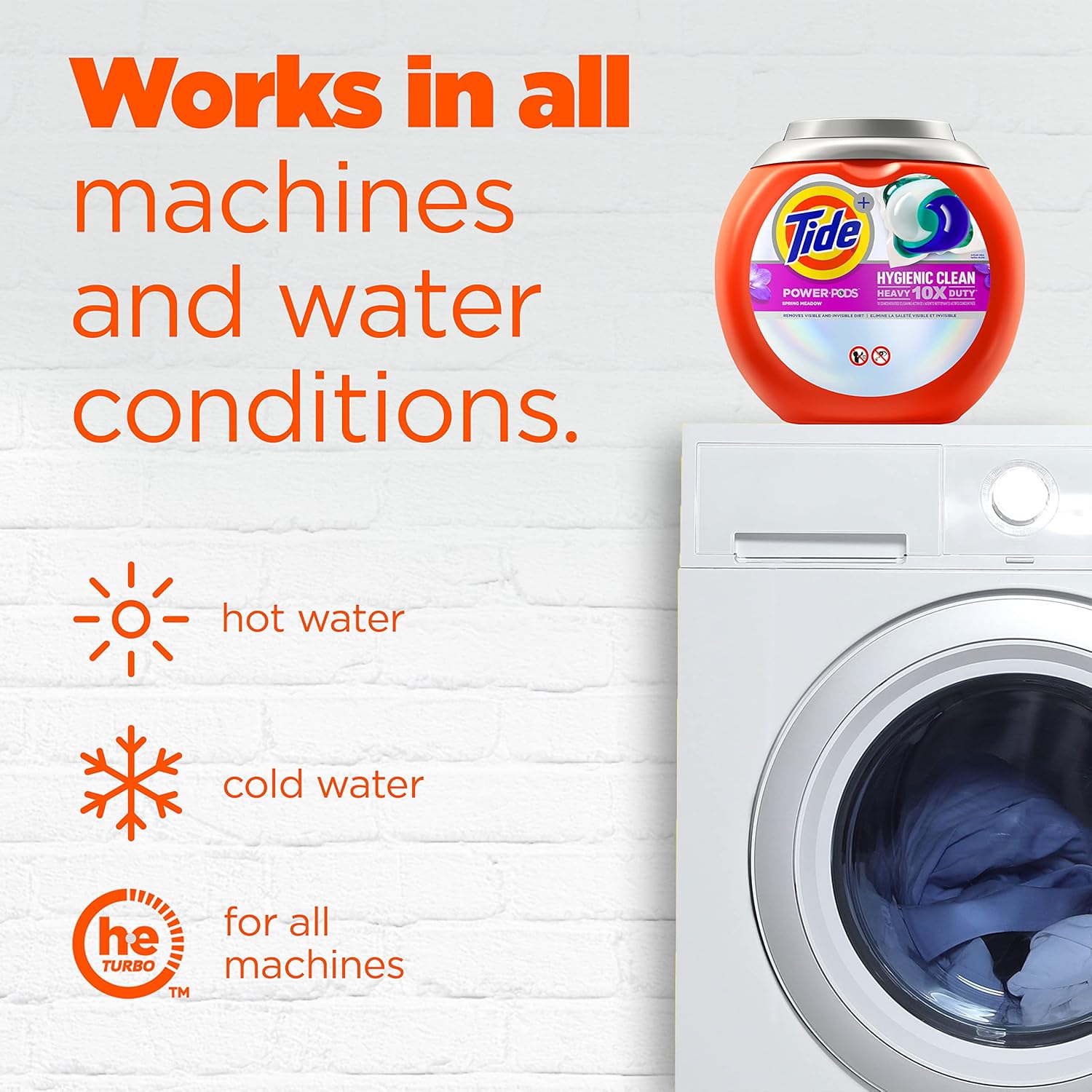 Tide Hygienic Clean Heavy 10x Duty Power PODS Laundry Detergent Pacs For Visible and Invisible Dirt, Spring Meadow Scent, 45 Count