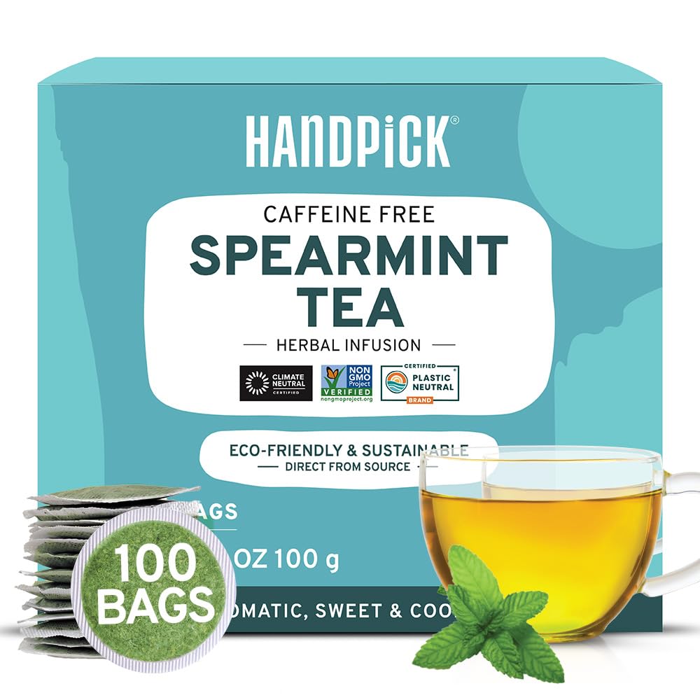 HANDPICK, Peppermint Tea, Eco-Conscious Tea Bags - 100 Count | Caffeine Free, Non-GMO | Minty, Fresh & Cool flavor | Direct From Source