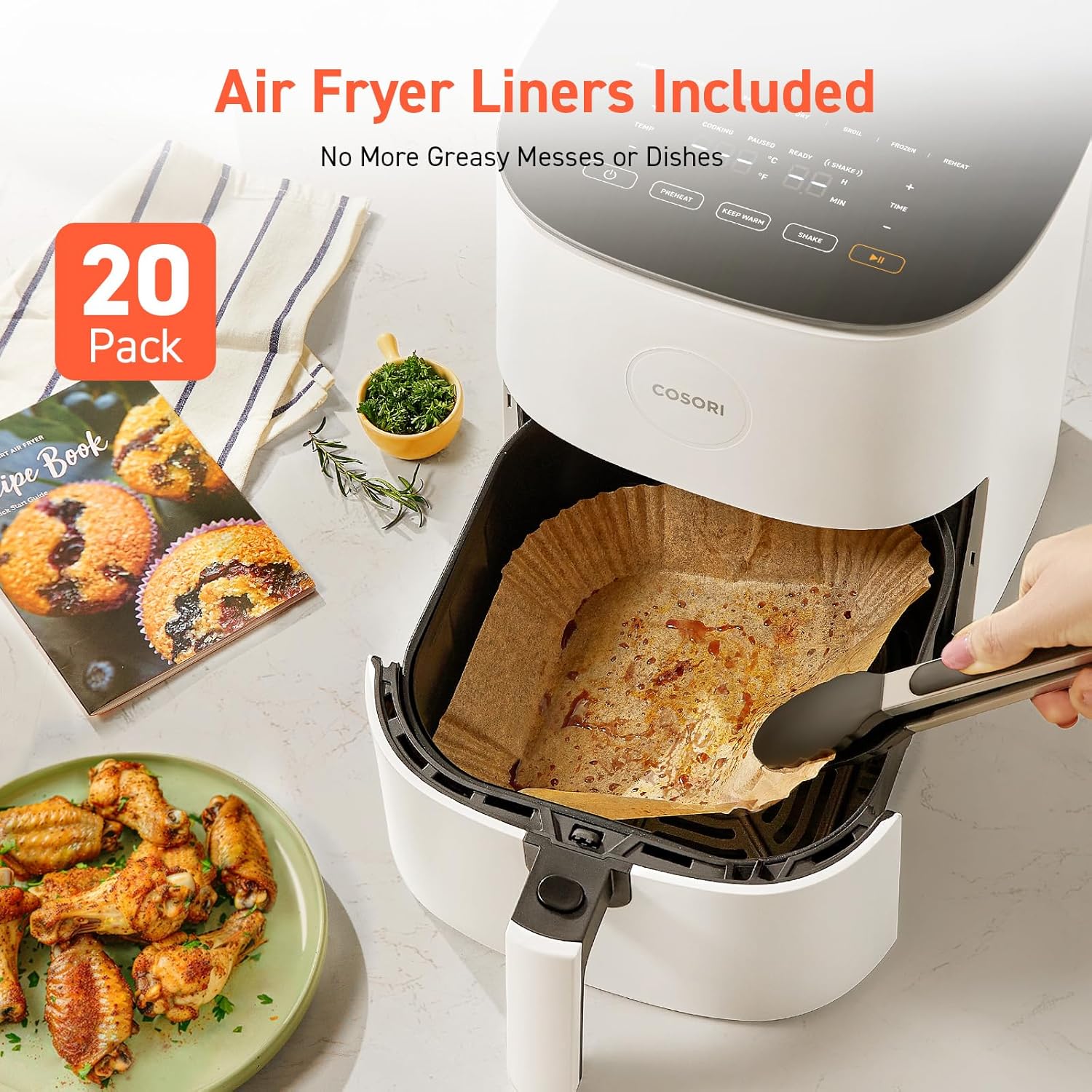 COSORI Air Fryer 9-in-1, Compact 5-Qt, Perect for Meat Enthusiasts with 450°F Max Heat Function , 130+ In-App Recipes, Little to No Oil, Easy Clean Glass Touch Panel & Nonstick Basket, Gray