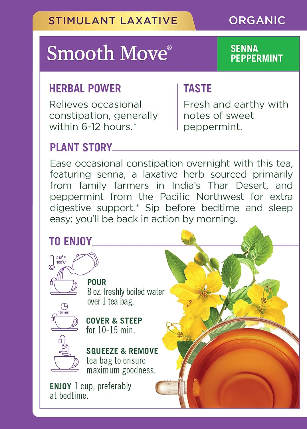 Traditional Medicinals Smooth Move, Helps Relieve Constipation Overnight, 16 Teabags