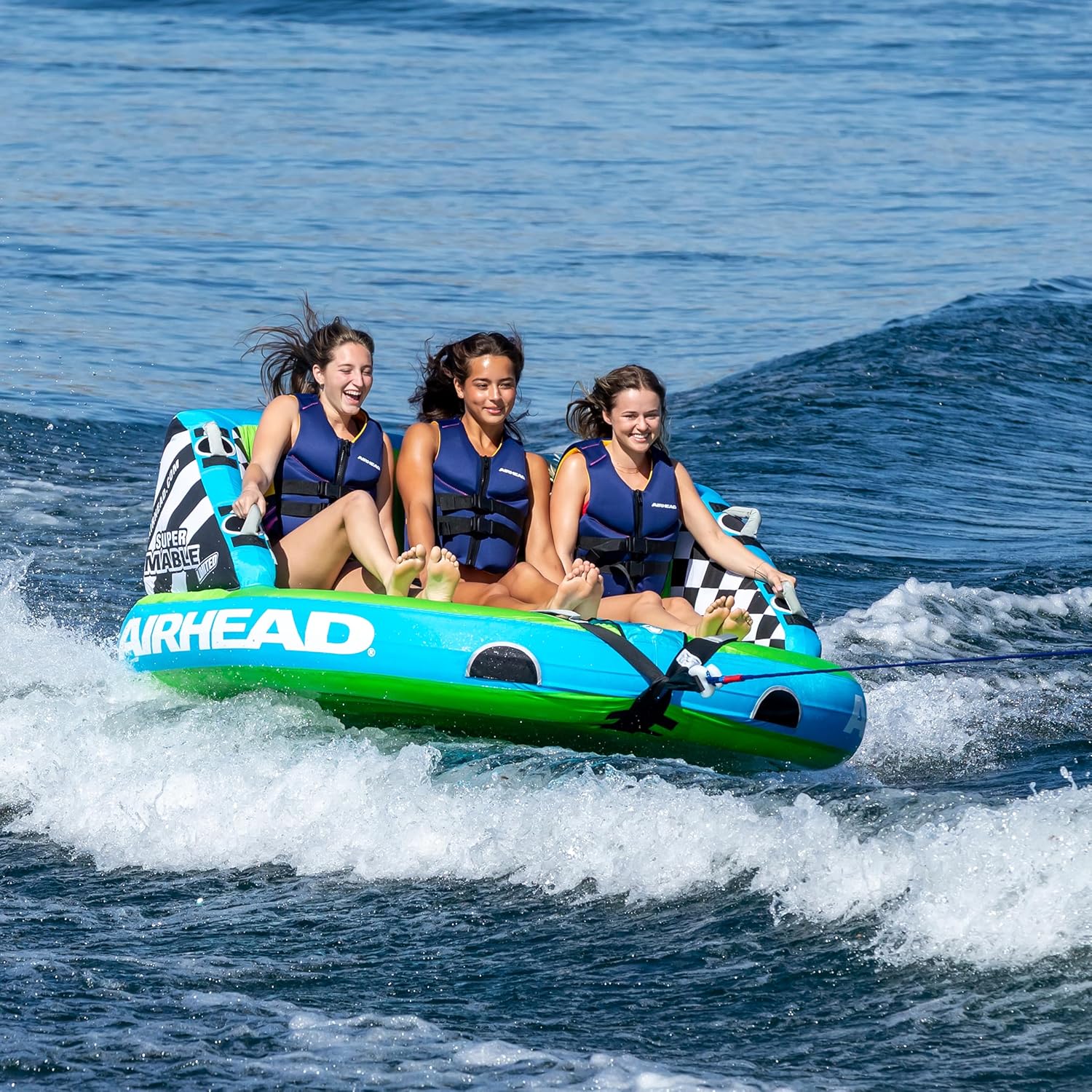 Airhead Mable Inflatable Towable Tube, 1-4 Rider Models, Dual Tow Points, Full Nylon Cover, EVA Foam Pads, Patented Speed Valve, Boat Tubes and Towables