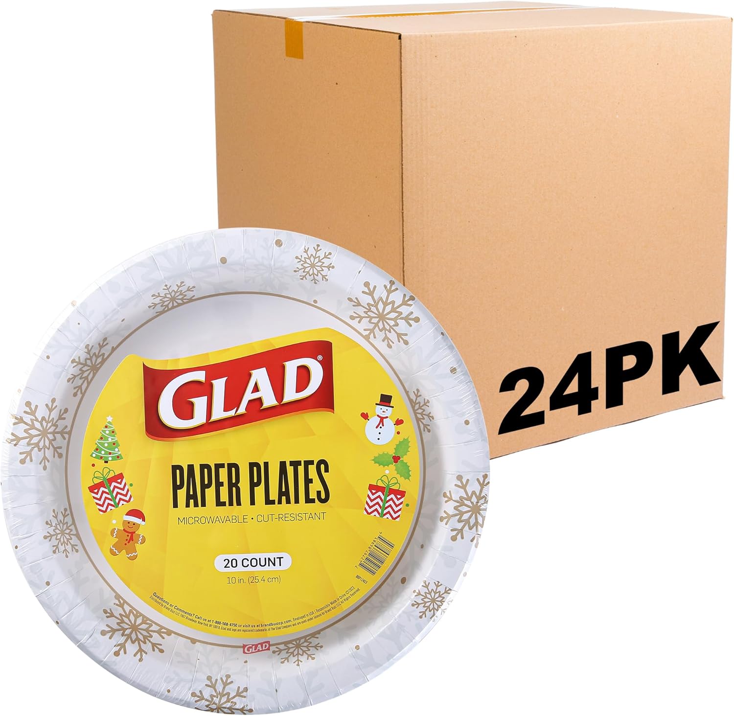Glad Disposable Holiday Paper Plates, 10 Inch, 20 Count - Red Snowflake Design, Heavy Duty and Microwavable