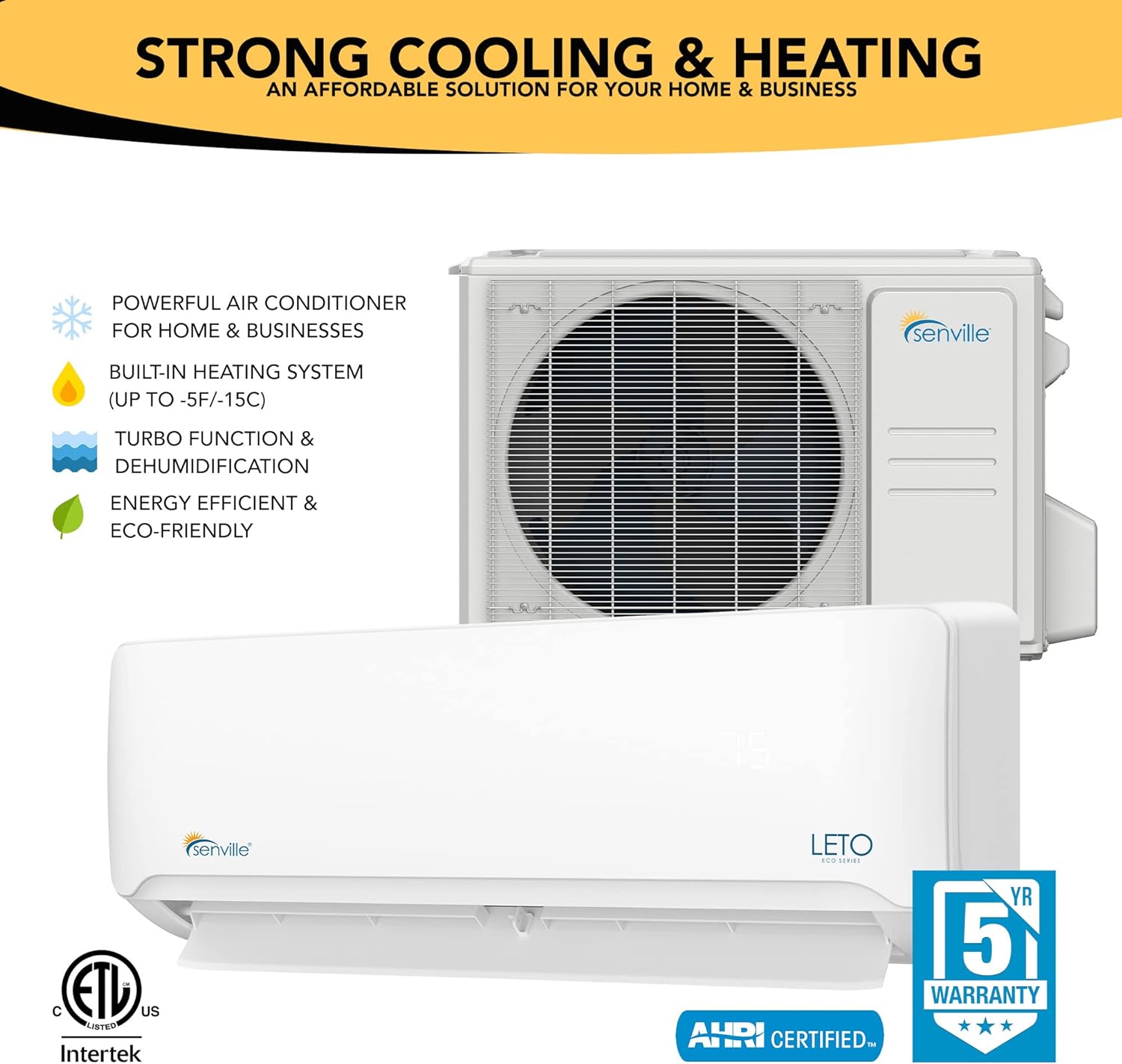 2025 Senville LETO Series Mini Split Air Conditioner Heat Pump, 24000 BTU 208/230V, Inverter, Works with Alexa, SEER2 18, 2 Ton, White