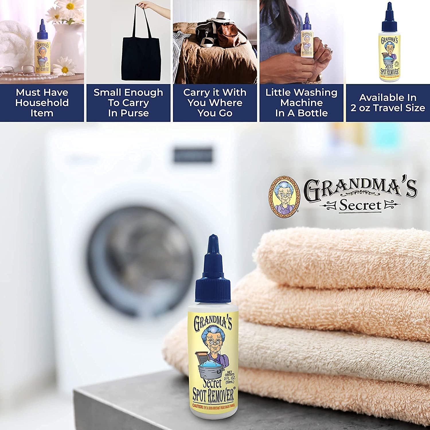 Grandma's Secret Spot Remover Laundry Spray - Chlorine, Bleach and Toxin-Free Fabric Stain Remover for Clothes - Removes Oil, Paint, Blood and Pet Stains - 16 Oz, 2 Pack