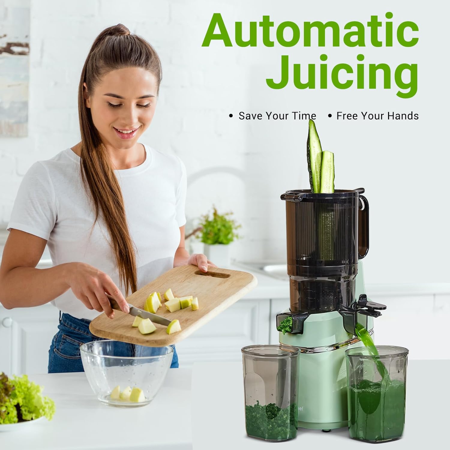 Juicer Machines, AMZCHEF 5.3-Inch Self-Feeding Masticating Juicer Fit Whole Fruits & Vegetables, Cold Press Electric Juicer Machines with High Juice Yield, Easy Cleaning, BPA Free, 250W, Black