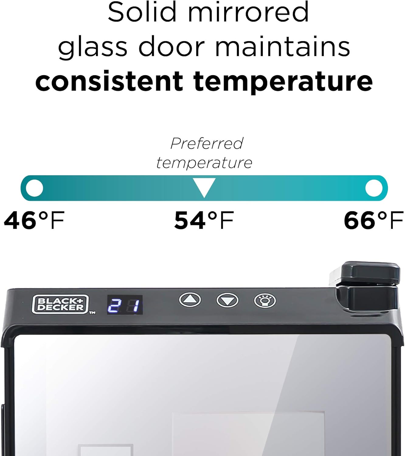 BLACK+DECKER Wine Fridge 12 Bottles, Thermoelectric Wine Cooler Refrigerator with Mirrored Front, Freestanding 12 Bottle Wine Fridge, BD60336