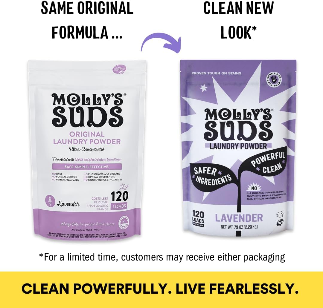 Molly's Suds Original Laundry Detergent Powder | Natural Laundry Detergent Powder for Sensitive Skin | Earth-Derived Ingredients, Stain Fighting | 120 Loads (Unscented)