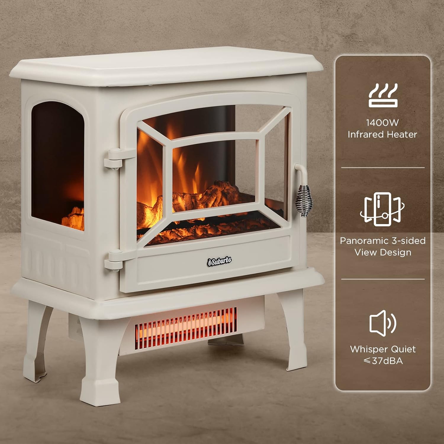 TURBRO Suburbs TS17 Compact Electric Fireplace Stove, 18” Freestanding Stove Heater with Realistic Flame - CSA Certified - Overheating Safety Protection - for Small Spaces - 1400W