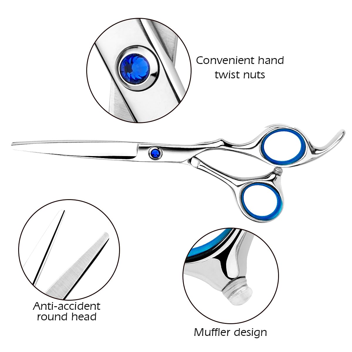 Hair Cutting Scissors Professional Home Haircutting Barber/Salon Thinning Shears Kit with Comb and Case for Men/Women (Silver)