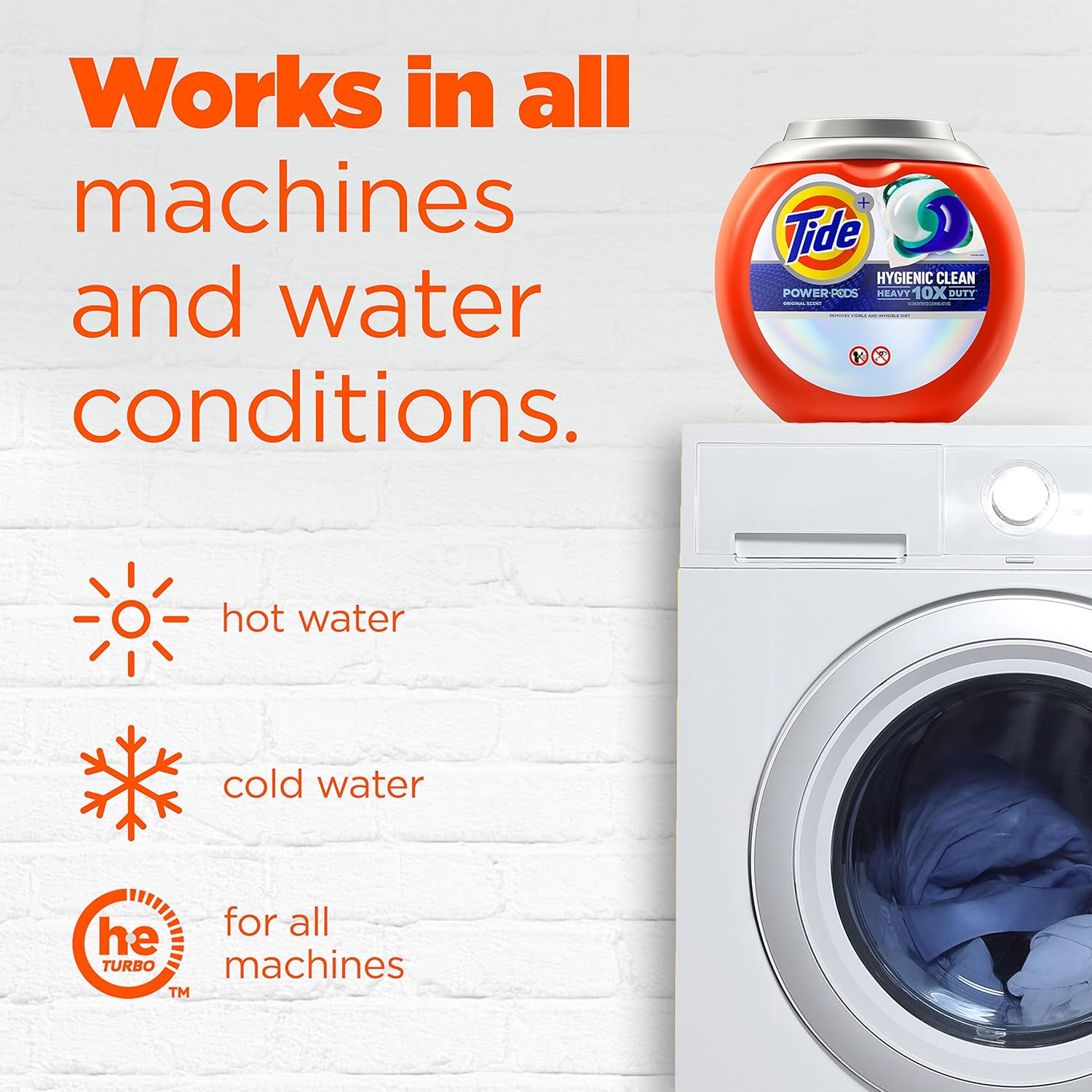 Tide Power PODs Hygienic Clean Heavy Duty Liquid Laundry Detergent Pacs HE Compatible 45 Count Hypoallergenic Free and Clear of Dyes and Perfumes For Visible and Invisible Dirt