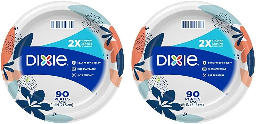 Dixie Medium Paper Plates, 8.5 Inch, 90 Count, 2X Stronger*, Microwave-Safe, Soak-Proof, Cut Resistant, Disposable Plates For Everyday Breakfast, Lunch, & Dinner Meals