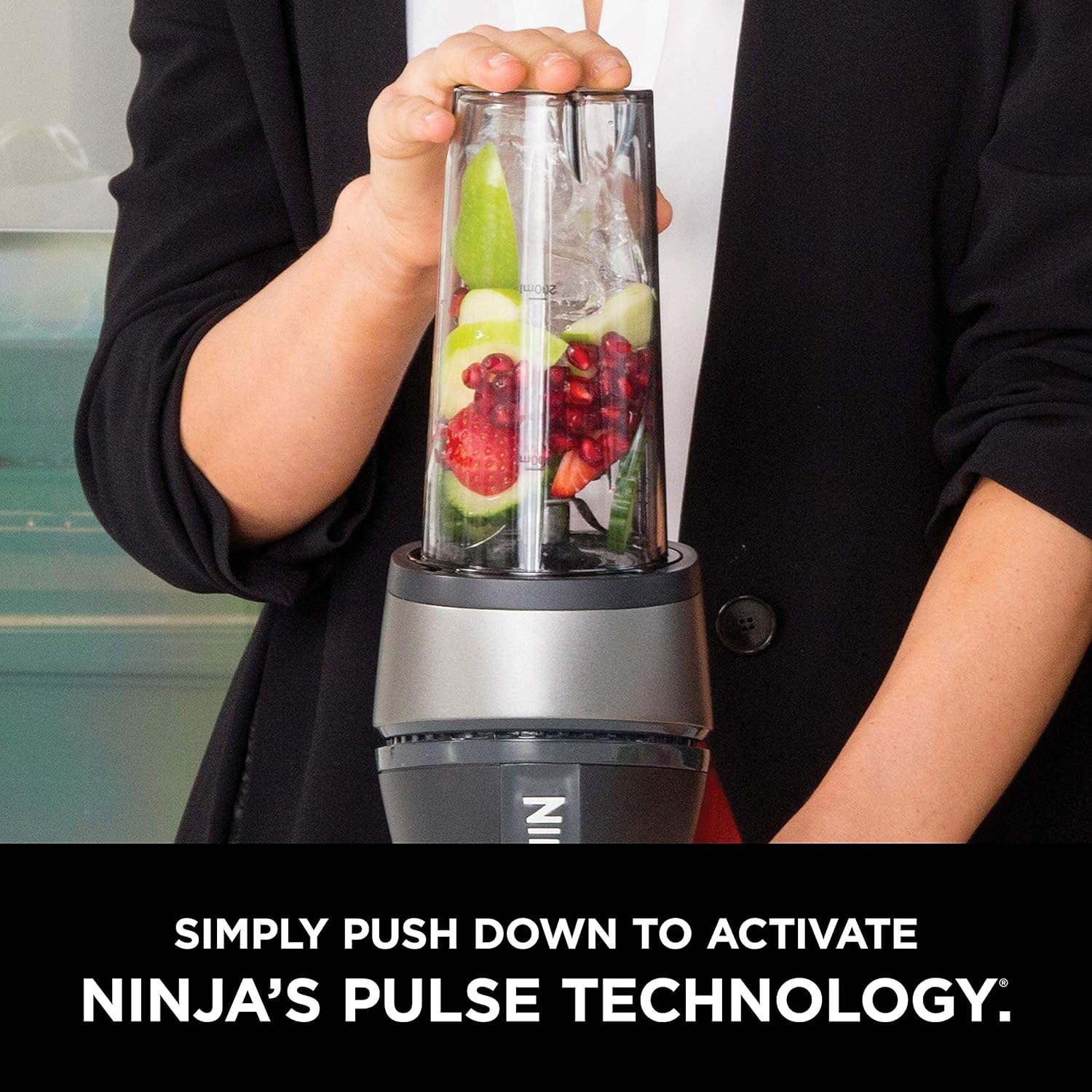 Ninja BN301 Nutri-Blender Plus Compact Personal Blender, 900-Peak-Watt Motor, Frozen Drinks, Smoothies, Sauces & More, (3) 20 oz. To-Go Cups, (2) Spout-Lids (1) Storage-Lid, Dishwasher Safe, Silver