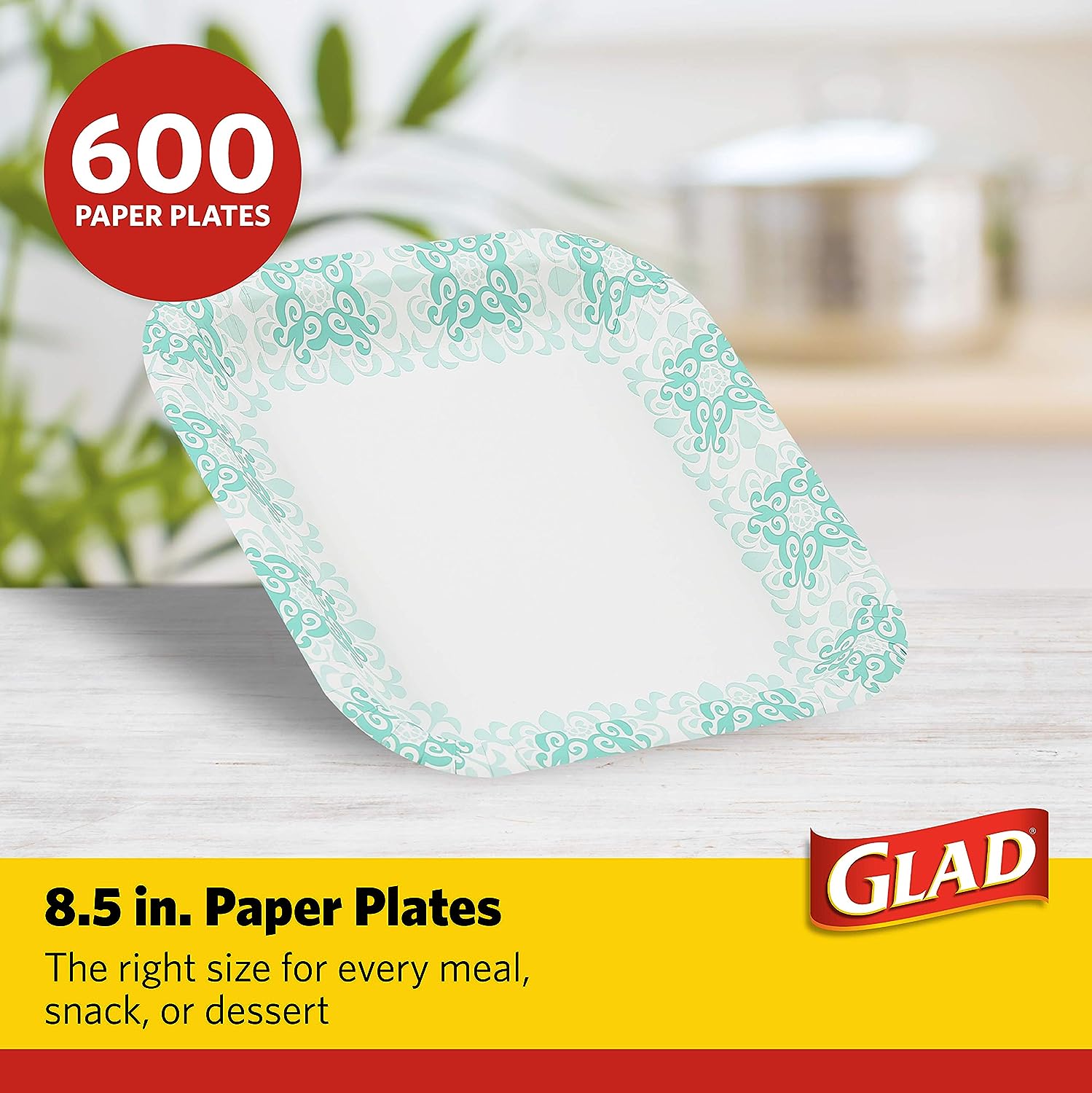 Glad Square Disposable Paper Plates for All Occasions | Soak Proof, Cut Proof, Microwaveable Heavy Duty Disposable Plates | 8.5