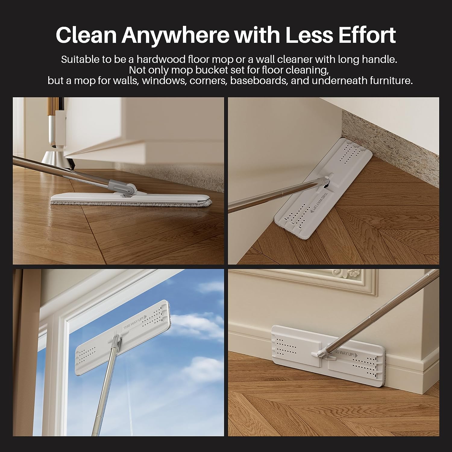 JOYMOOP mop and bucket with Wringer Set, Flat ,for floor cleaning with 3 Microfiber Pads, Wet and Dry Use, Household cleaning Tools, for Hardwood, Laminate, Tile