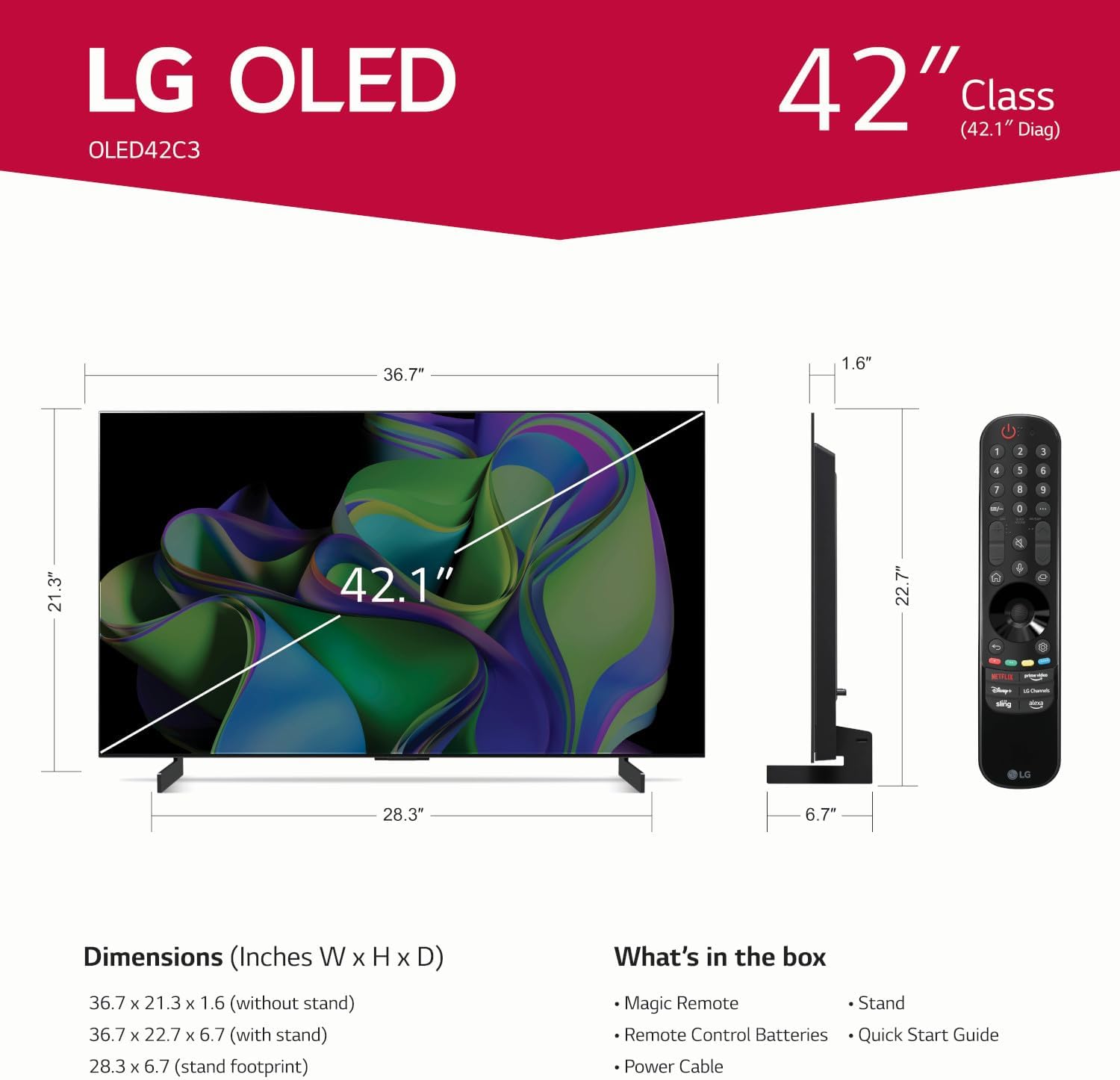 LG C3 Series 83-Inch Class OLED evo 4K Processor Smart Flat Screen Wall Mount TV with Magic Remote AI-Powered OLED83C3PUA, 2023 with Alexa Built-in