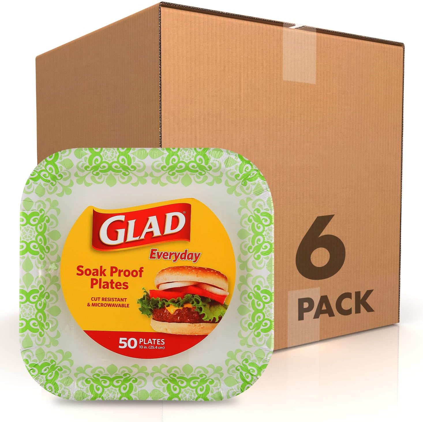 Glad Square Disposable Paper Plates for All Occasions | Soak Proof, Cut Proof, Microwaveable Heavy Duty Disposable Plates | 8.5