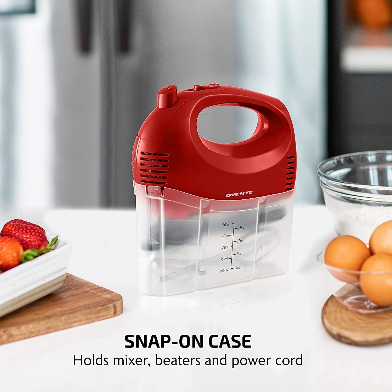 OVENTE Portable 5 Speed Mixing Electric Hand Mixer with Stainless Steel Whisk Beater Attachments & Snap Storage Case, Compact Lightweight 150 Watt Powerful Blender for Baking & Cooking, Black HM151B