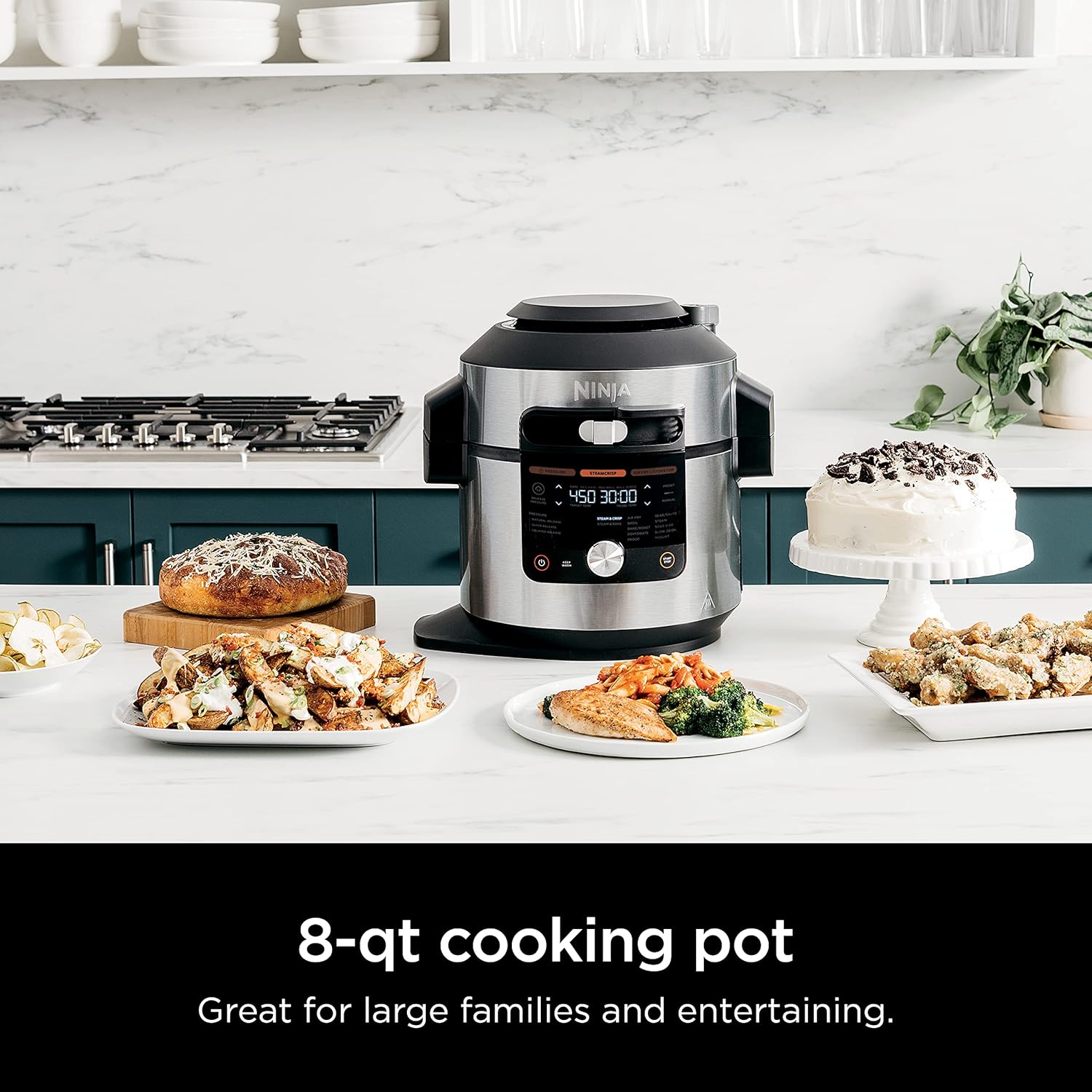 Ninja OL601 Foodi XL 8 Qt. Pressure Cooker Steam Fryer with SmartLid, 14-in-1 that Air Fries, Bakes & More, with 3-Layer Capacity, 5 Qt. Crisp Basket & 45 Recipes, Silver/Black