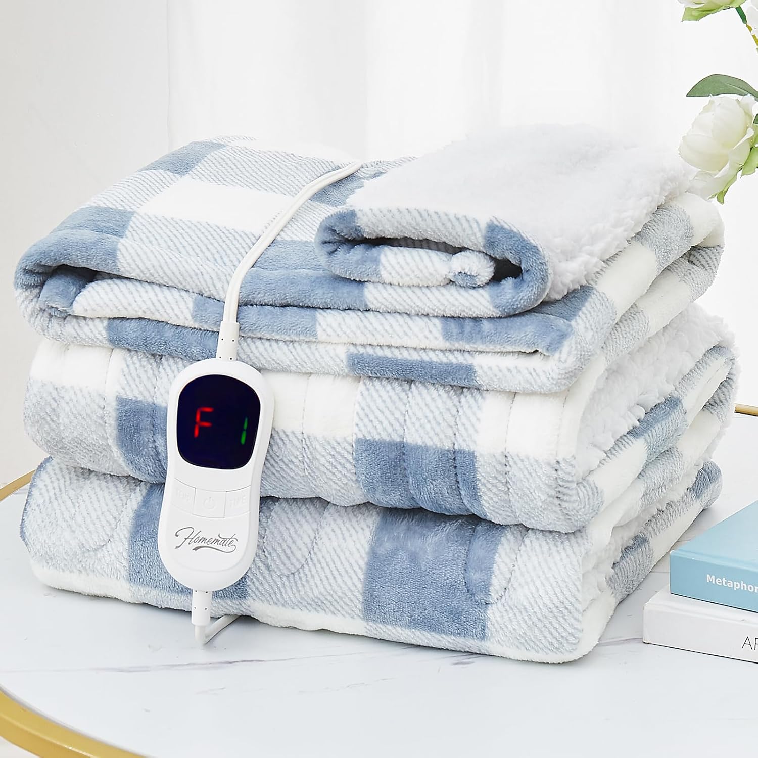 Homemate Electric Blanket Heated Throw - 50“x60“ Ultra Soft Cozy Flannel Heating Blanket with 10 Fast Heat Levels 8 Hours Auto Off Over-Heated Protection ETL Certification Keep Warm in Home Office