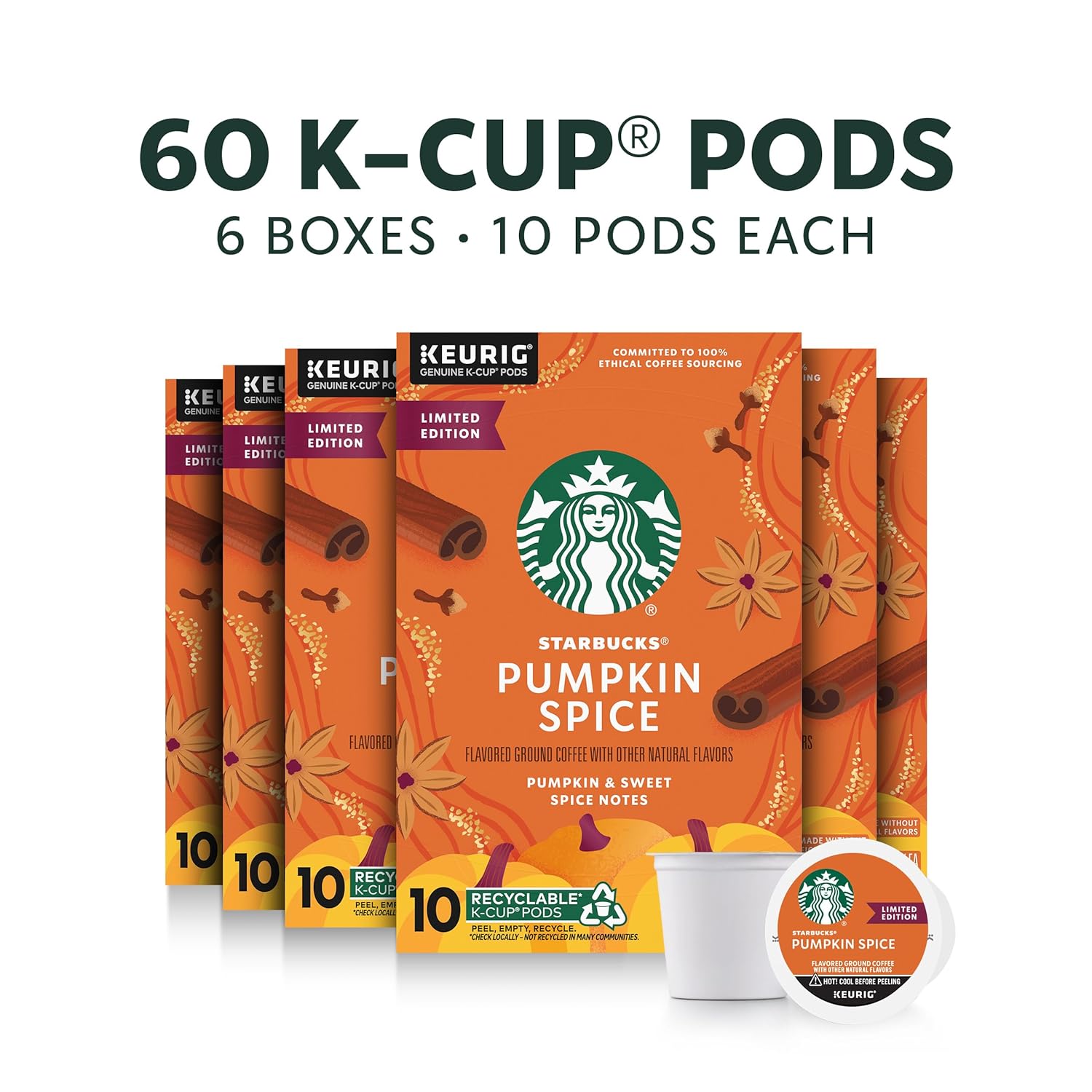 Starbucks K-Cup Coffee Pods, Starbucks Blonde Roast Coffee, Veranda Blend for Keurig Brewers, 100% Arabica, 6 boxes (60 pods total)
