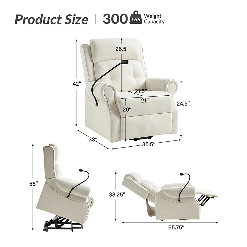 Hector Lift Assist Power Recliner With Massage Heat And Manual Headrest