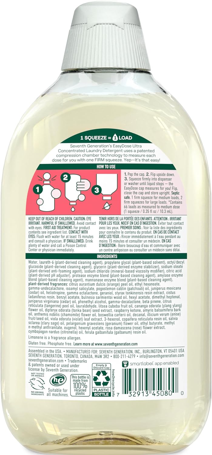 Seventh Generation EasyDose Laundry Detergent, Ultra Concentrated: 66 Loads, Free & Clear Designed for Sensitive Skin, 23.1 Fl Oz