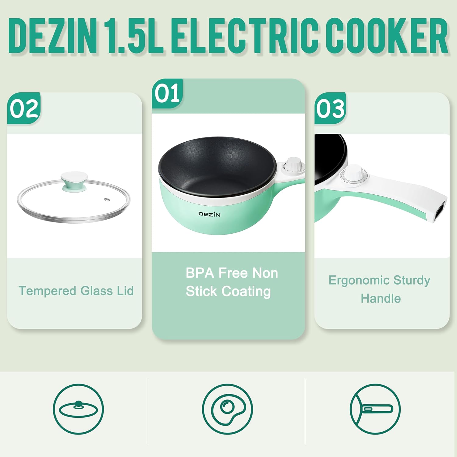 Dezin Hot Pot Electric Upgraded, Non-Stick Sauté Pan, Rapid Noodles Electric Pot, 1.5L Mini Portable Hot Pot for Steak, Egg, Fried Rice, Ramen, Oatmeal, Soup with Power Adjustment(Egg Rack Included)