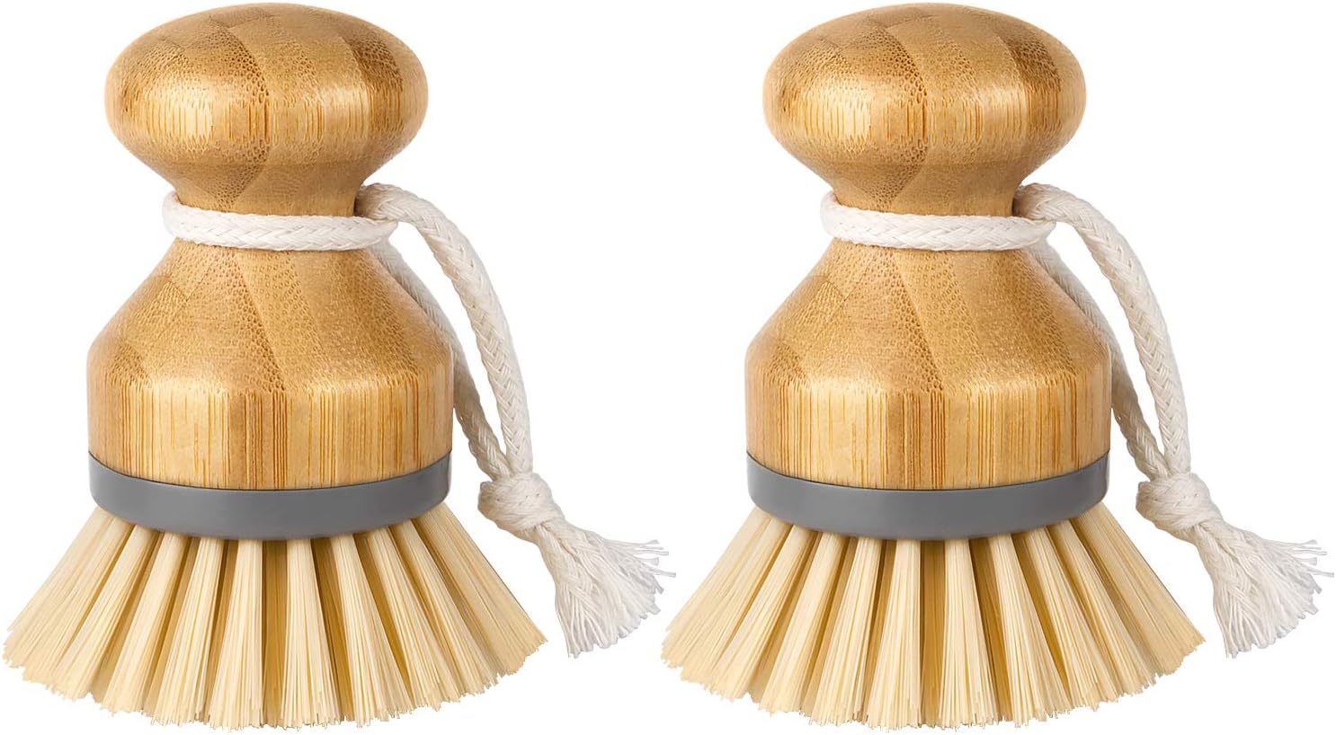 MR.SIGA Dish Brush with Bamboo Handle Built-in Scraper, Scrub Brush for Pans, Pots, Kitchen Sink Cleaning, Pack of 2