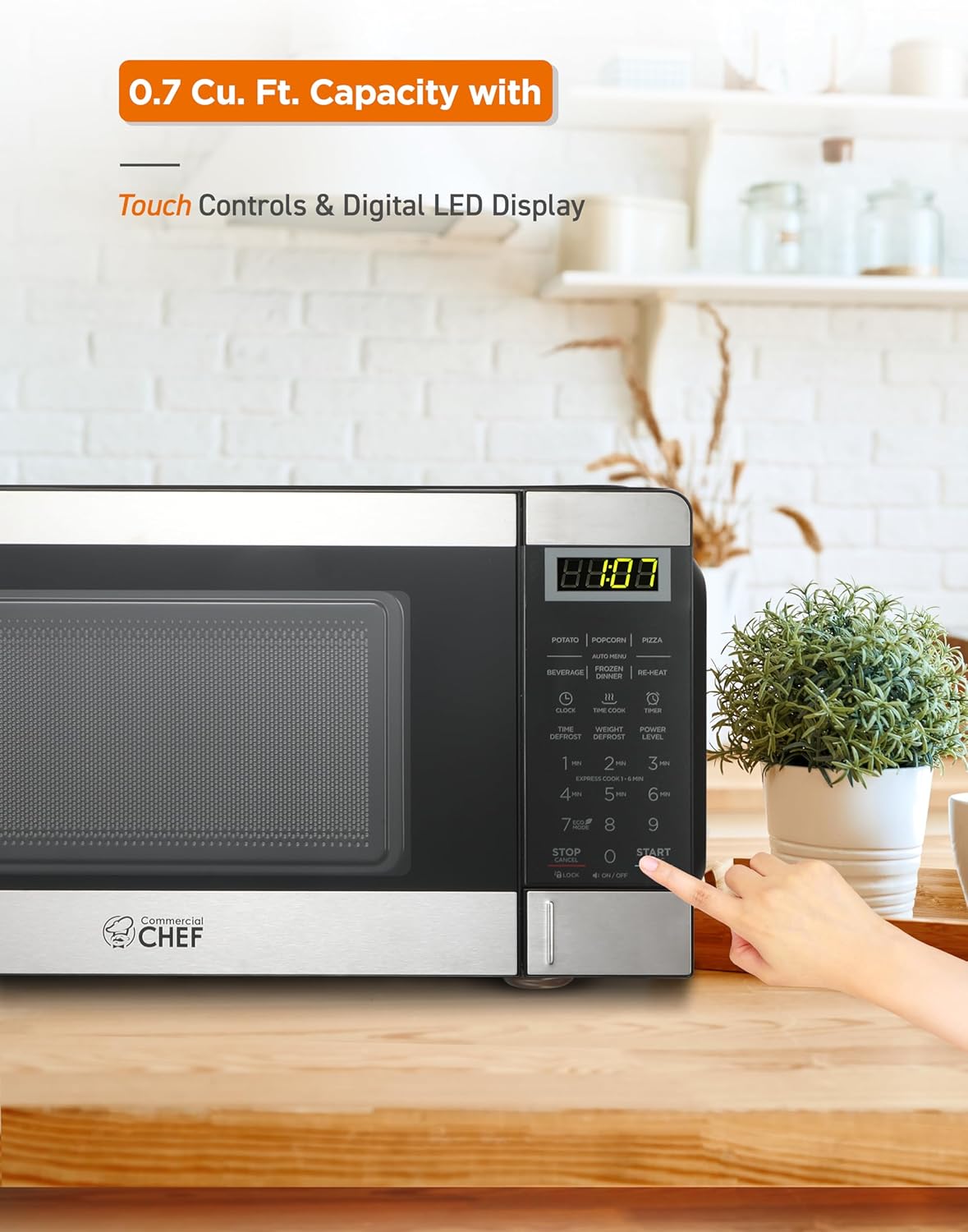 COMMERCIAL CHEF 0.6 Cubic Foot Microwave with 6 Power Levels, Small Microwave with Grip Handle, 700W Countertop Microwave with 30 Minute Timer and Mechanical Dial Controls, White