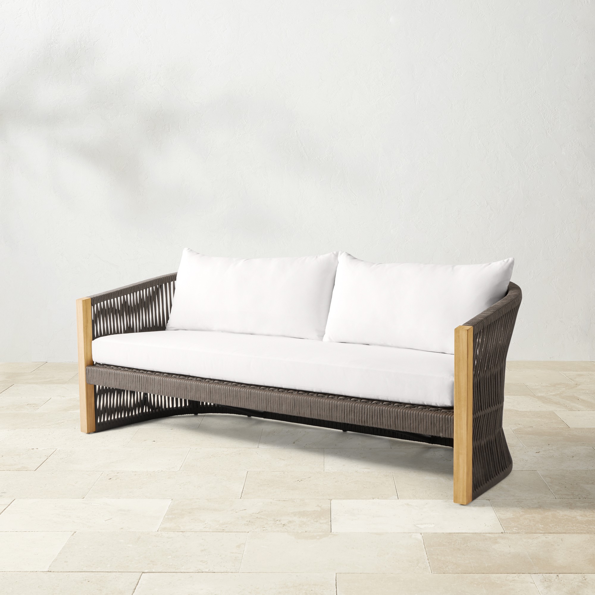 Pasadena Outdoor Teak and Brown Rope Sofa (76