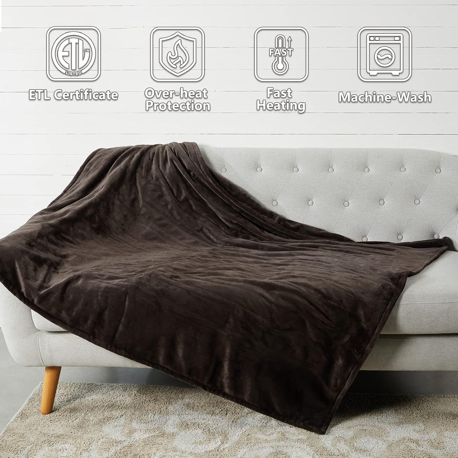 Tefici Electric Heated Blanket Throw, Super Cozy Soft 2-Layer Flannel 50