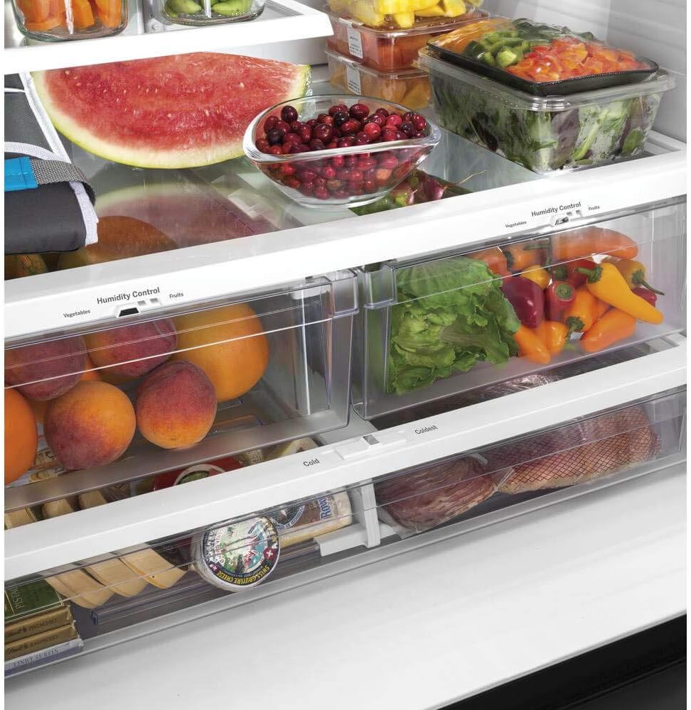 GE GNE27JYMFS 36" French Door Refrigerator with 27 cu. ft. Total Capacity Energy Star LED Lighting Internal Water Dispenser Spill-Proof Shelves in Fingerprint Resistant Stainless Steel